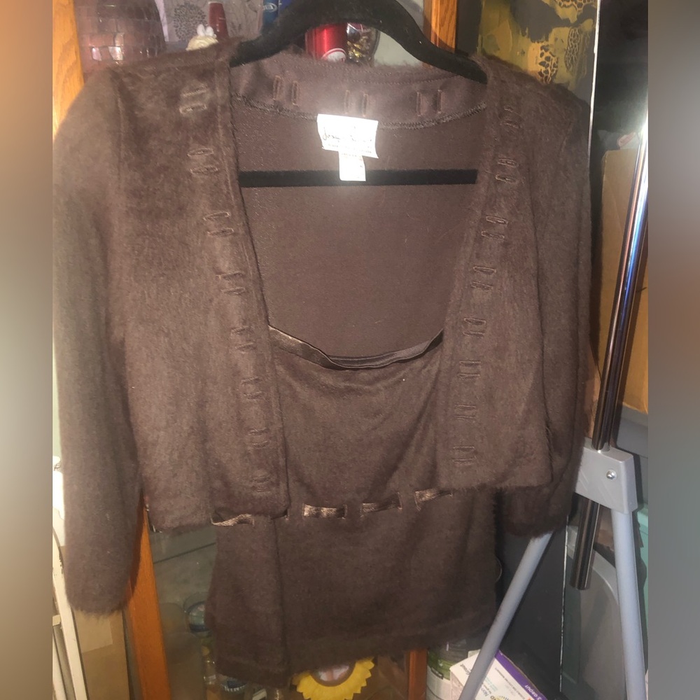 Brown tank and cardigan sweater set